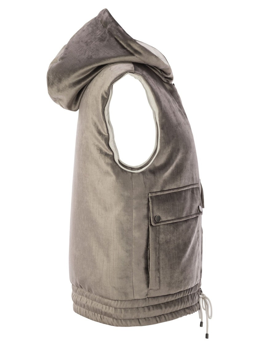 Brunello Cucinelli Sleeveless Velvet Down Jacket Sleek