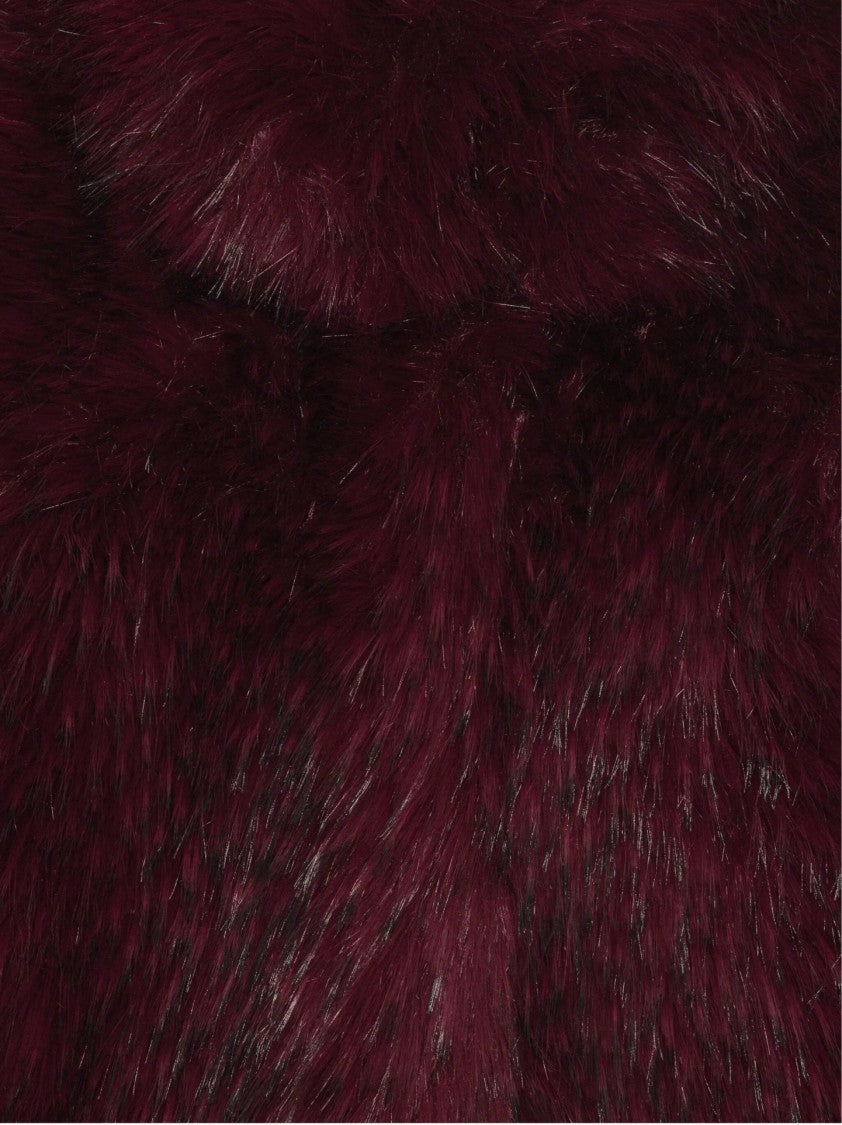 Rotate Cropped Jacket In Plush Burgundy Faux Fur