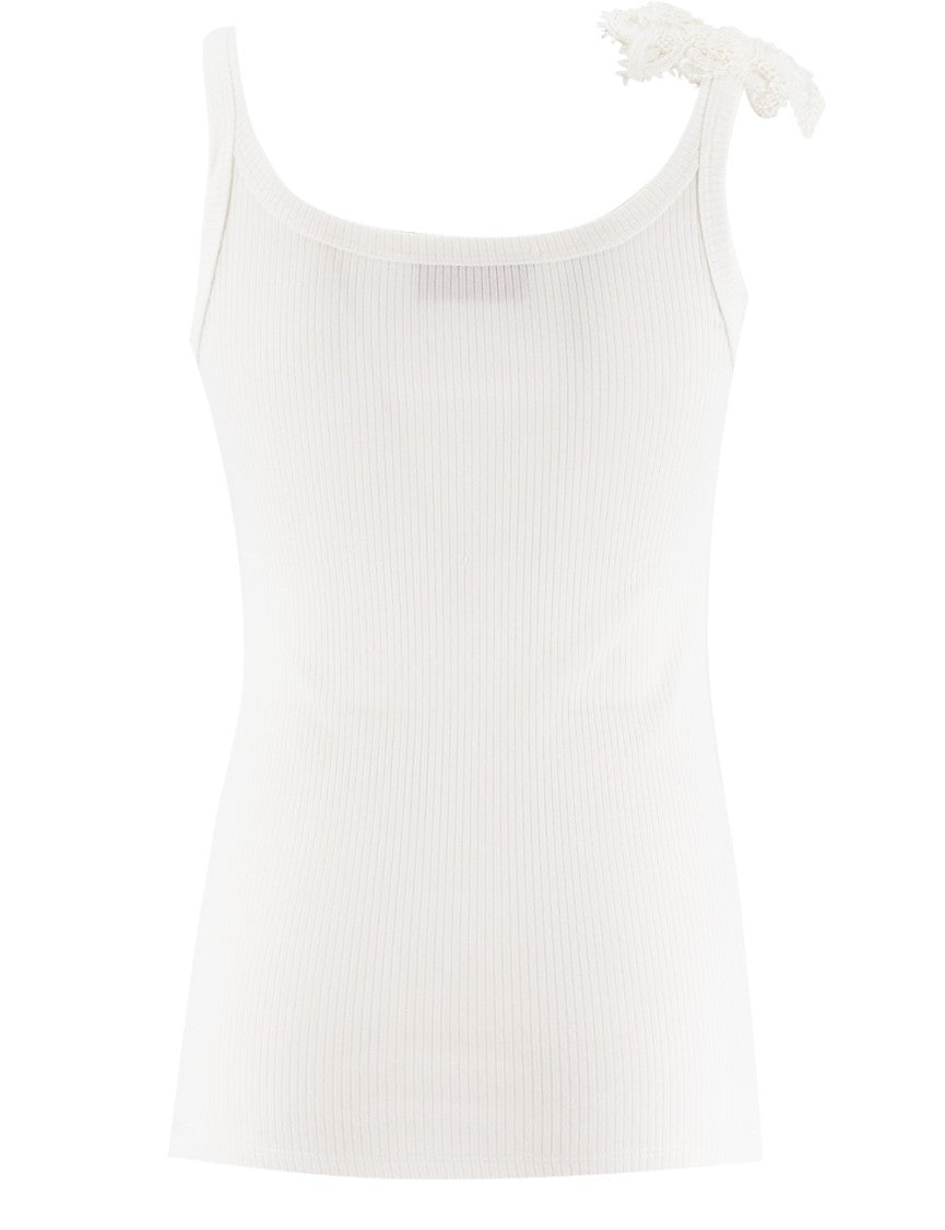 Ermanno Firenze White Top With Floral Lace Appliqué