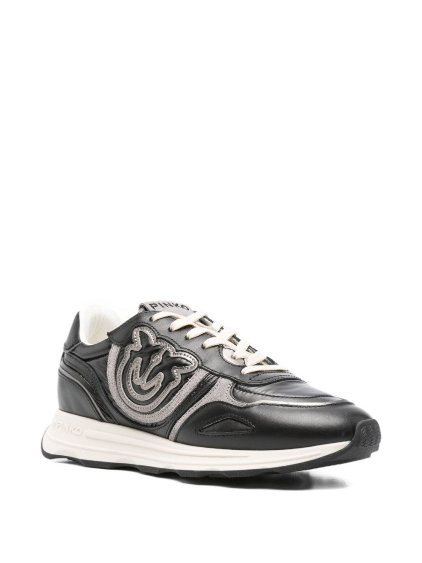 Pinko Low-Profile Black Leather Sneakers With Textured Panels
