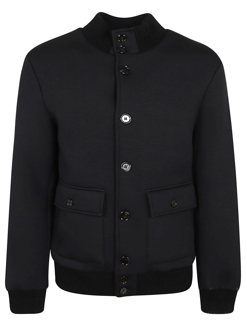 Dondup Ribbed Elastic Neoprene Bomber Jacket With D Logo Detail