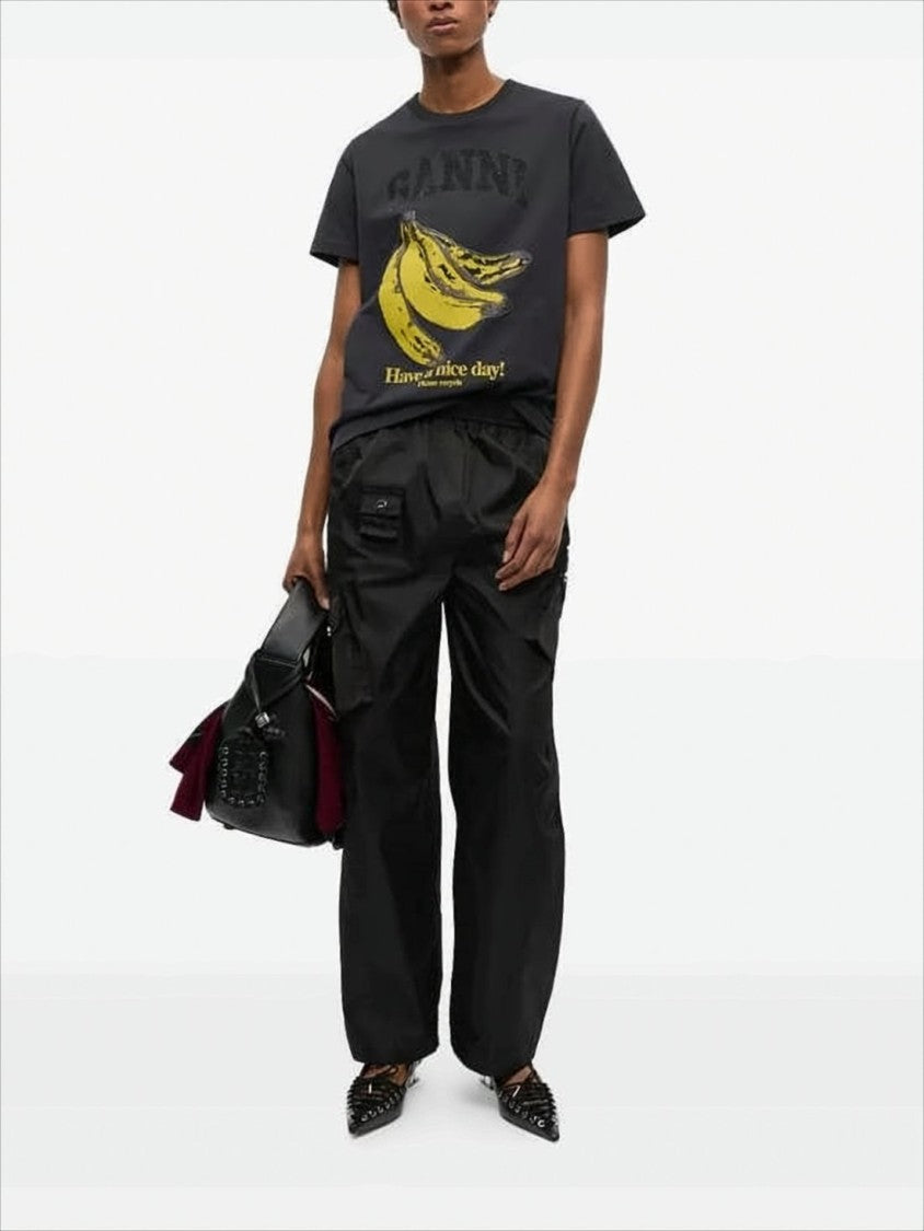 Ganni Relaxed Fit Black Graphic Print T-Shirt