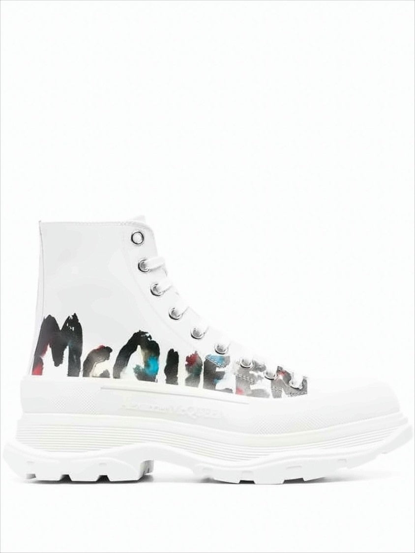 Alexander Mcqueen High-Top Leather Boots With Textured Sole