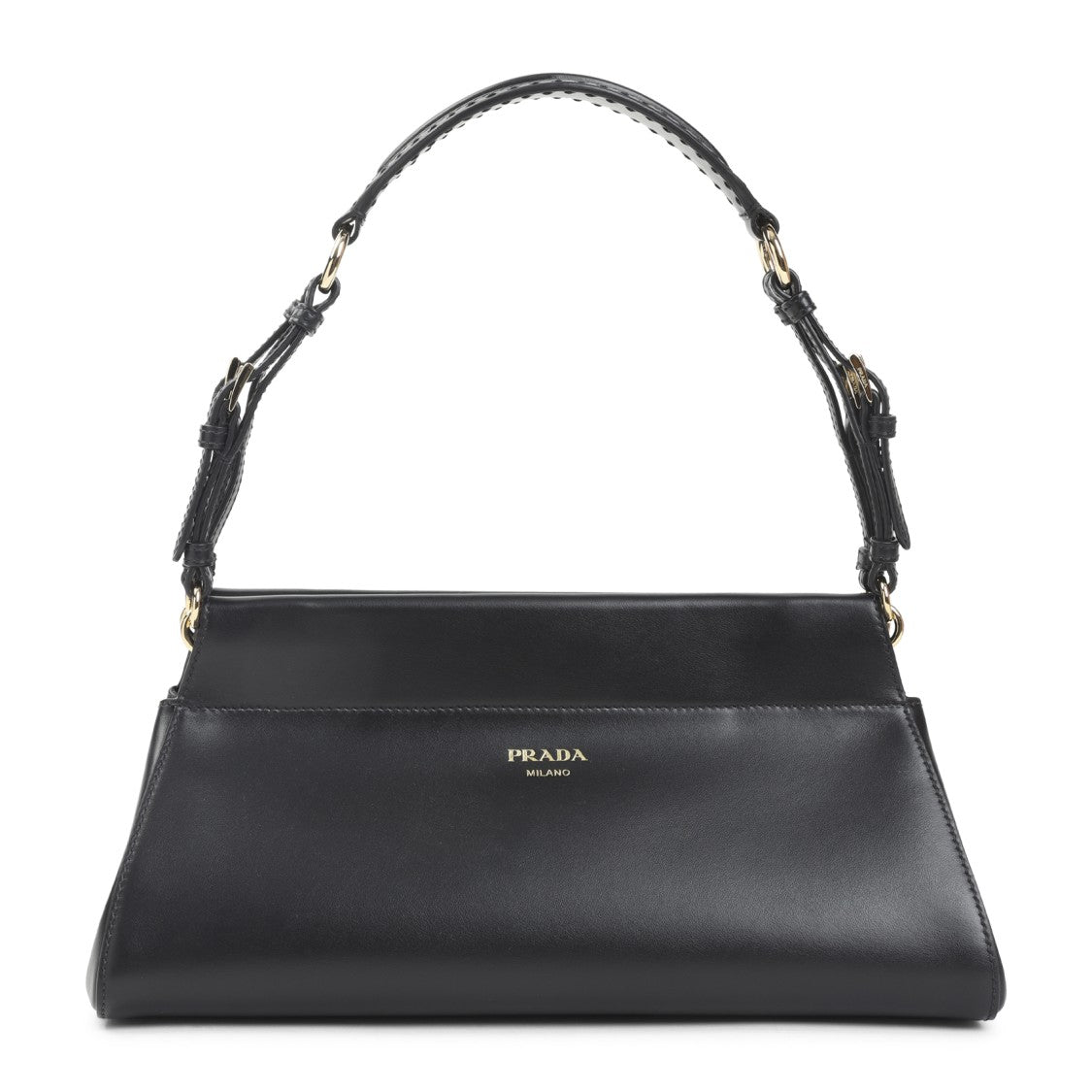 Prada Structured Calf Leather Handbag With Gold Hardware Accents