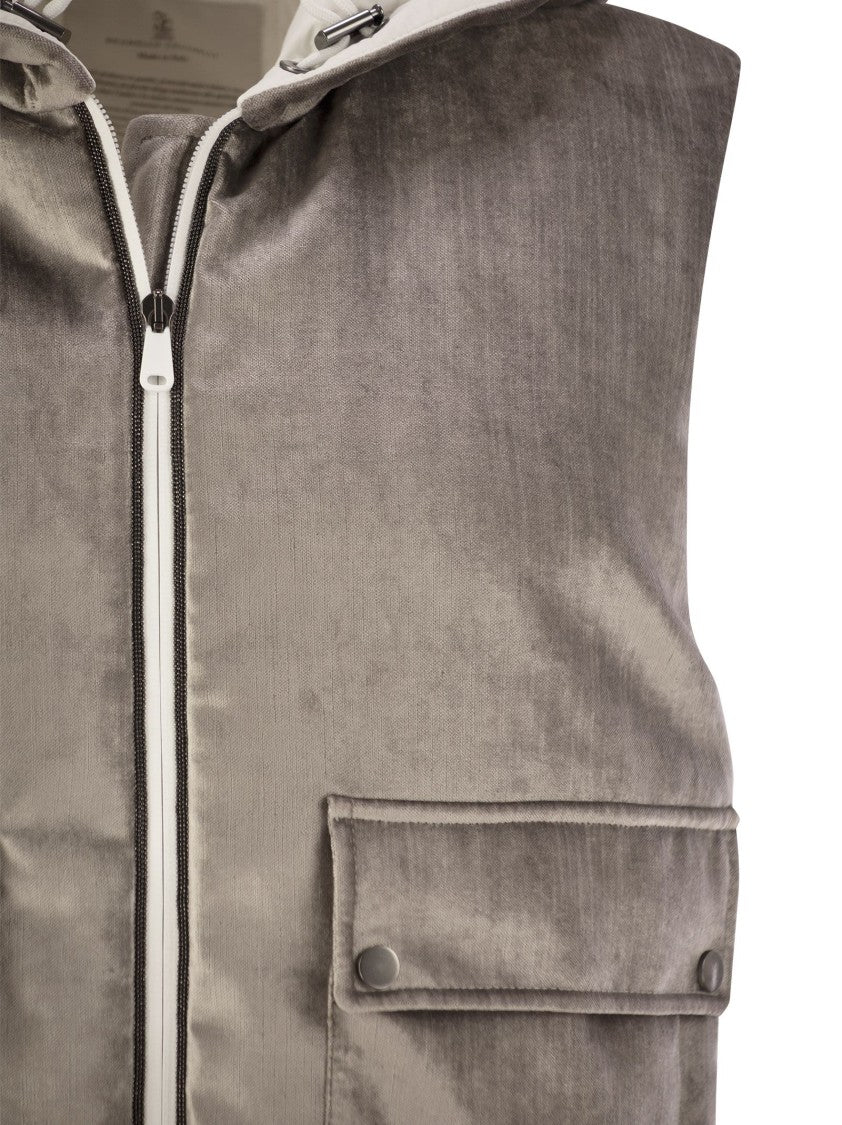 Brunello Cucinelli Sleeveless Velvet Down Jacket Sleek