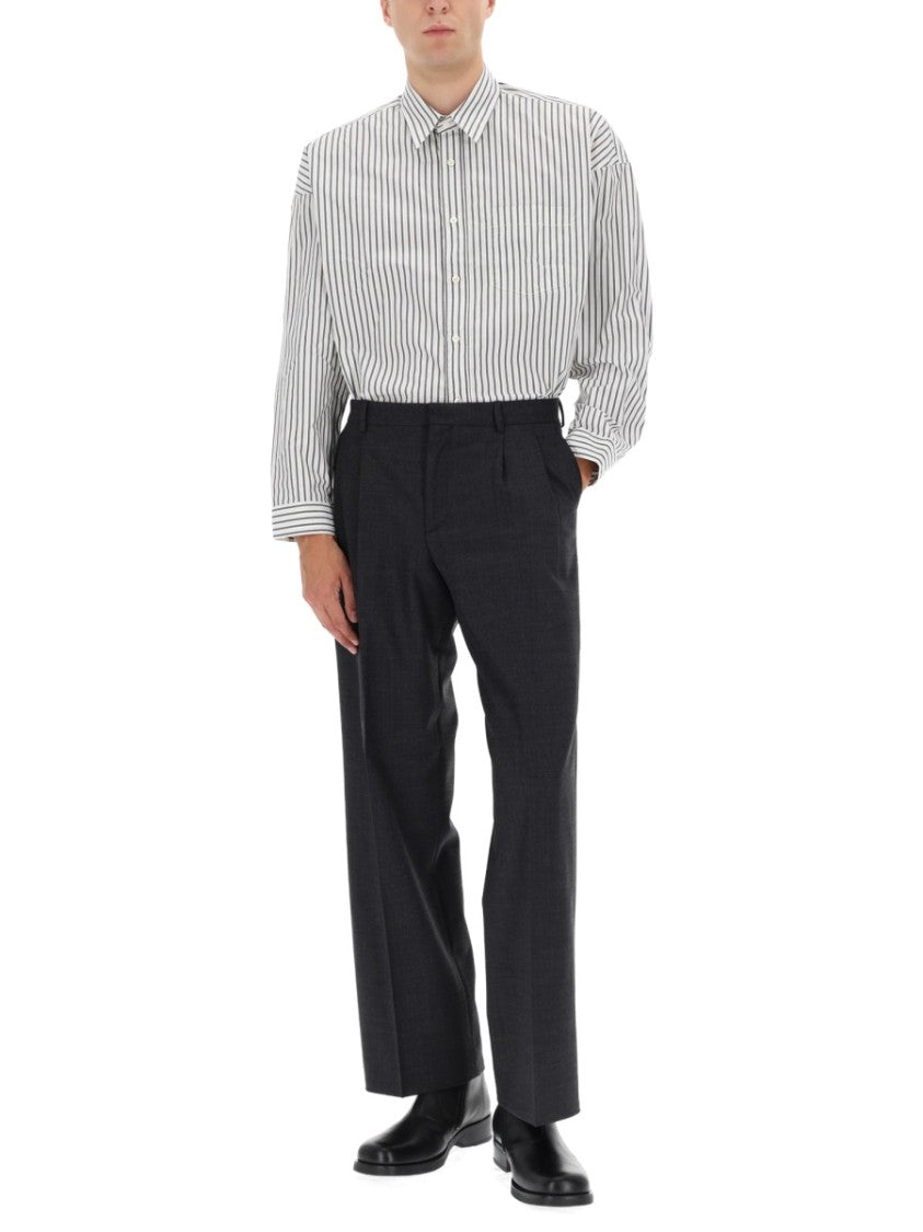 Sunflower Vertical Striped Charcoal Shirt With Classic Collar And Buttoned Cuffs