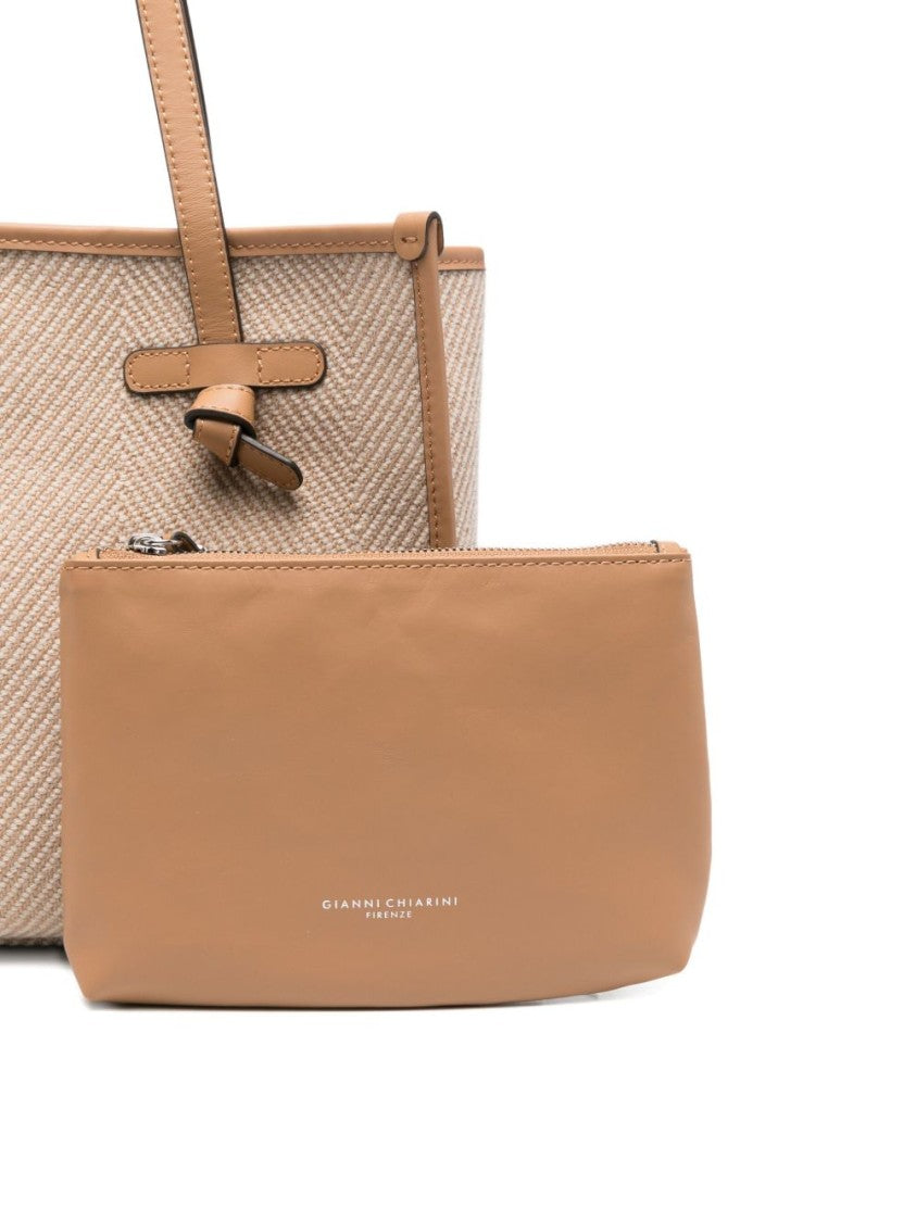 Gianni Chiarini Structured Beige Shopper Bag With Herringbone Texture
