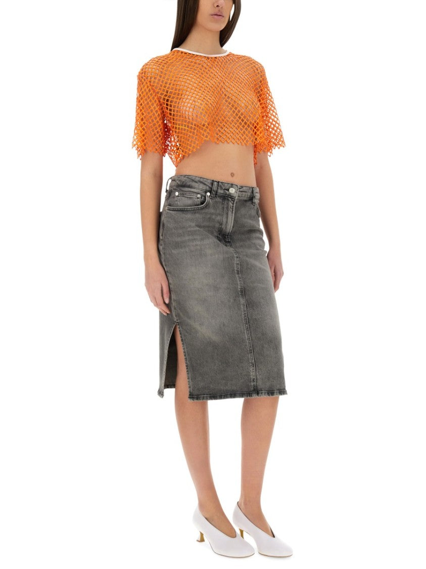 Moschino Cropped Mesh Top With Contrasting Neckline