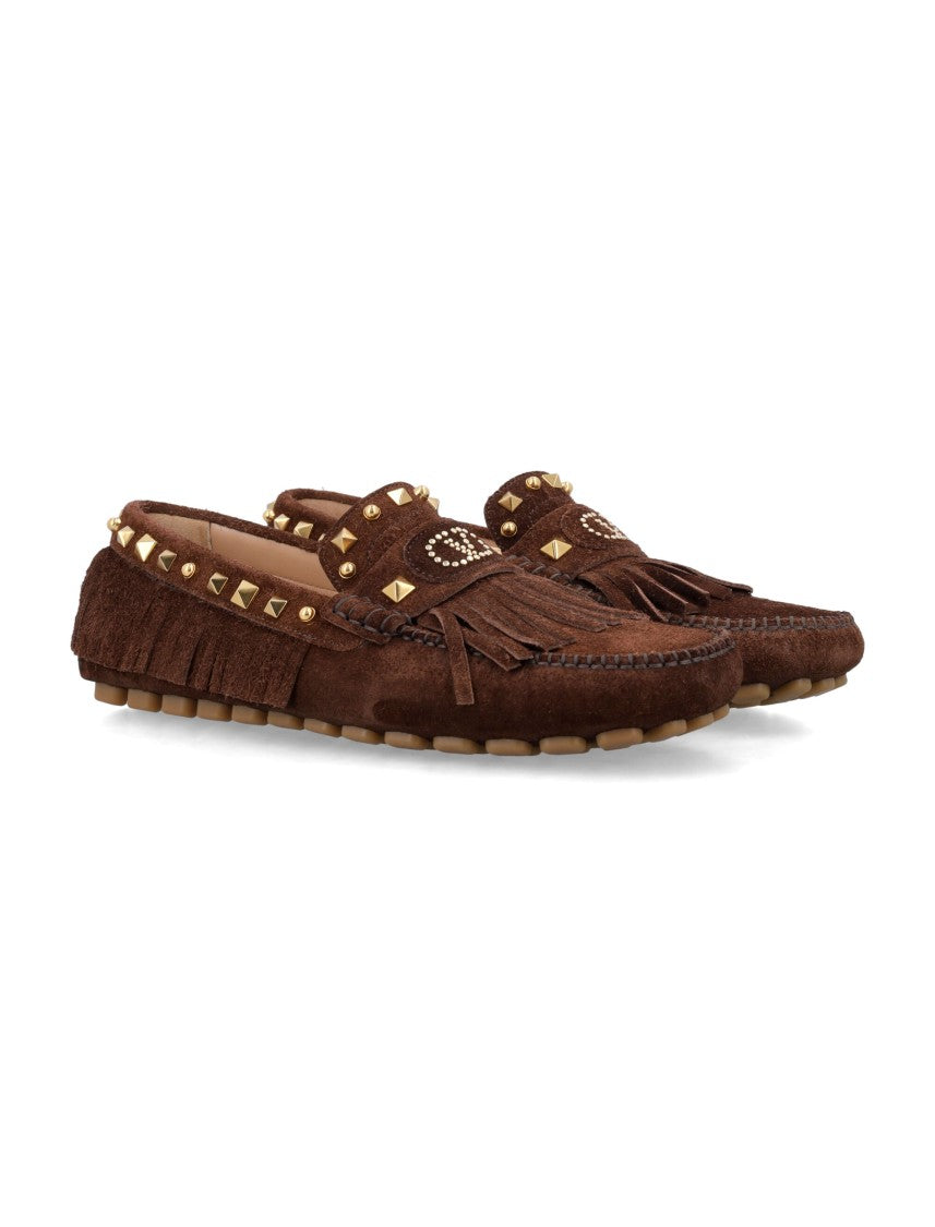 Valentino Garavani Fastway Driver Rich Brown Suede Driving Loafers