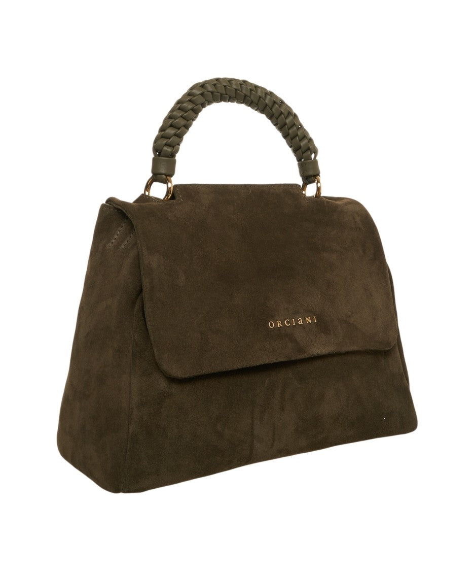Orciani Braided Handle Suede Handbag With Flap Closure