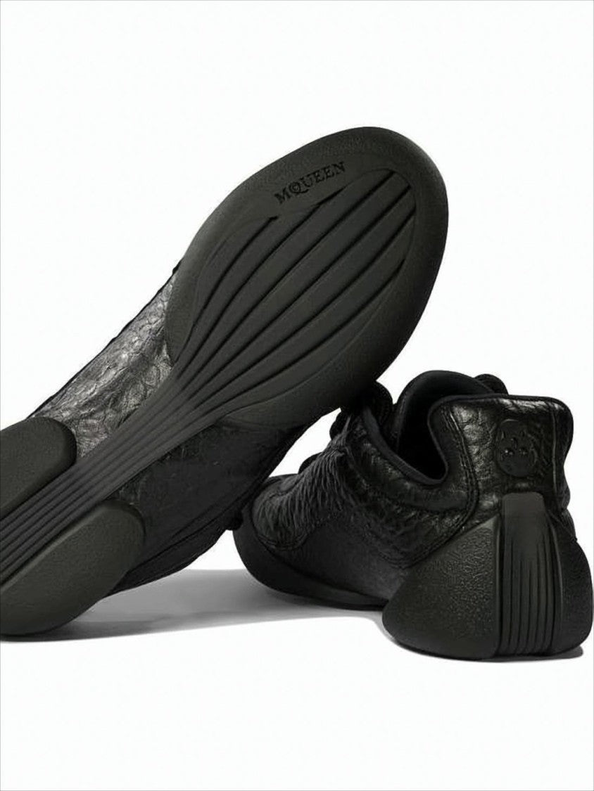 Alexander Mcqueen Textured Lambskin Leather Sneakers With Rounded Toe