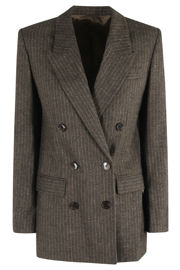 Isabel Marant Jevimagz Double-Breasted Brown Striped Wool-Blend Jacket