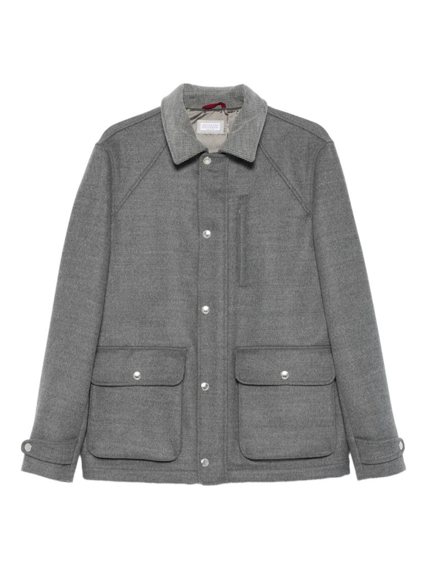 Brunello Cucinelli Structured Grey Jacket With High Collar And Tailored Finish