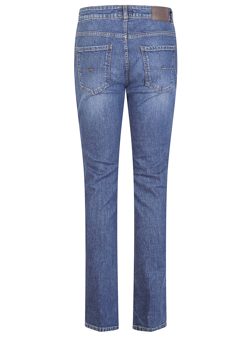 Fay Stretch Cotton Denim Jeans With Iconic Leather Patch