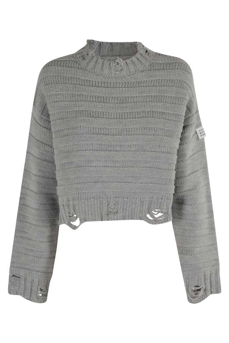 Mm6 By Maison Margiela Cropped Grey Crewneck Sweater