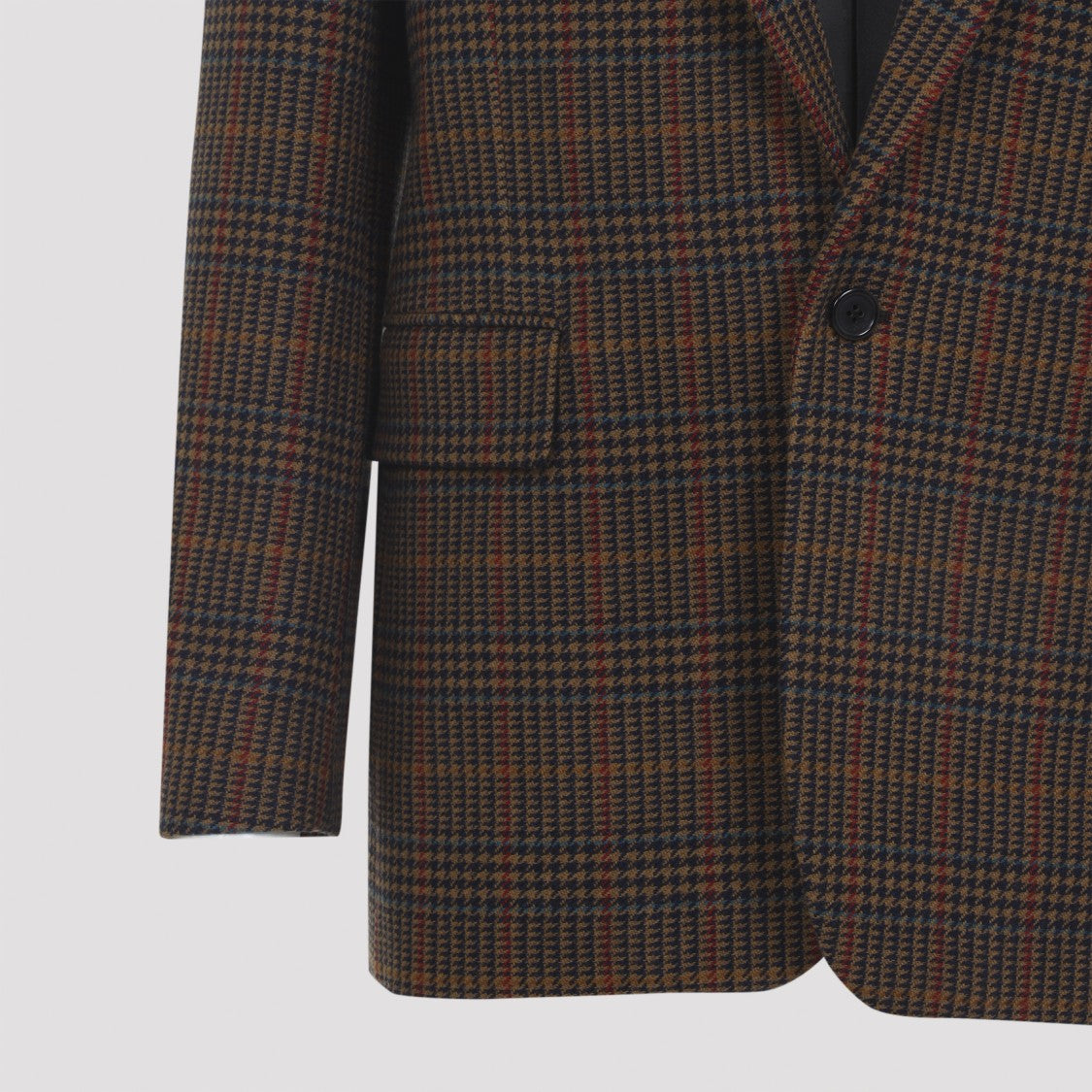 Saint Laurent Brown Checkered Wool Tailleur Jacket With Classic Lapels