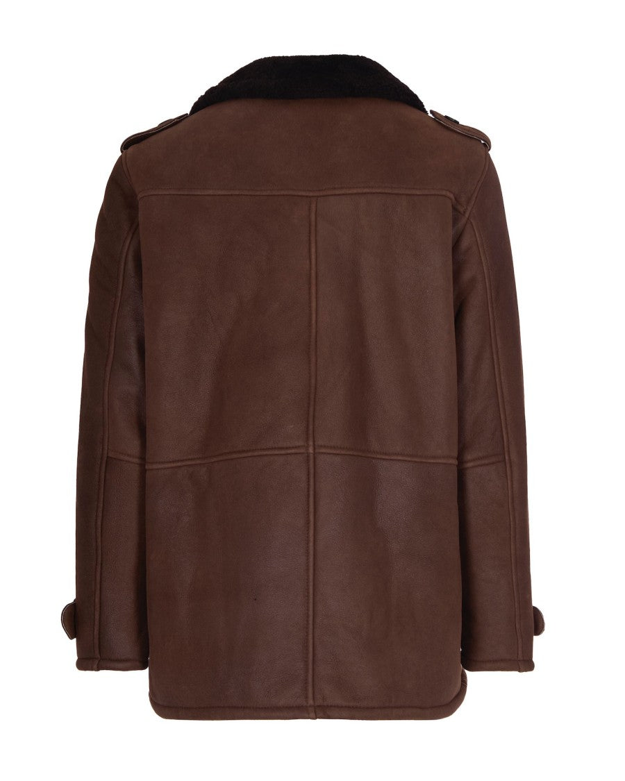 D-Four Double-Breasted Suede Leather Jacket With Notched Lapel