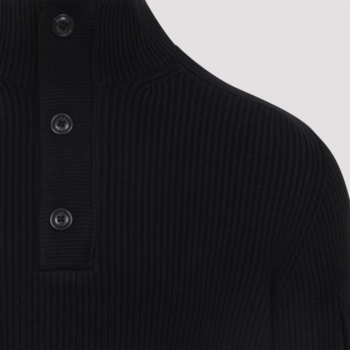 C.P. Company Black Cotton Knit Polo Collar