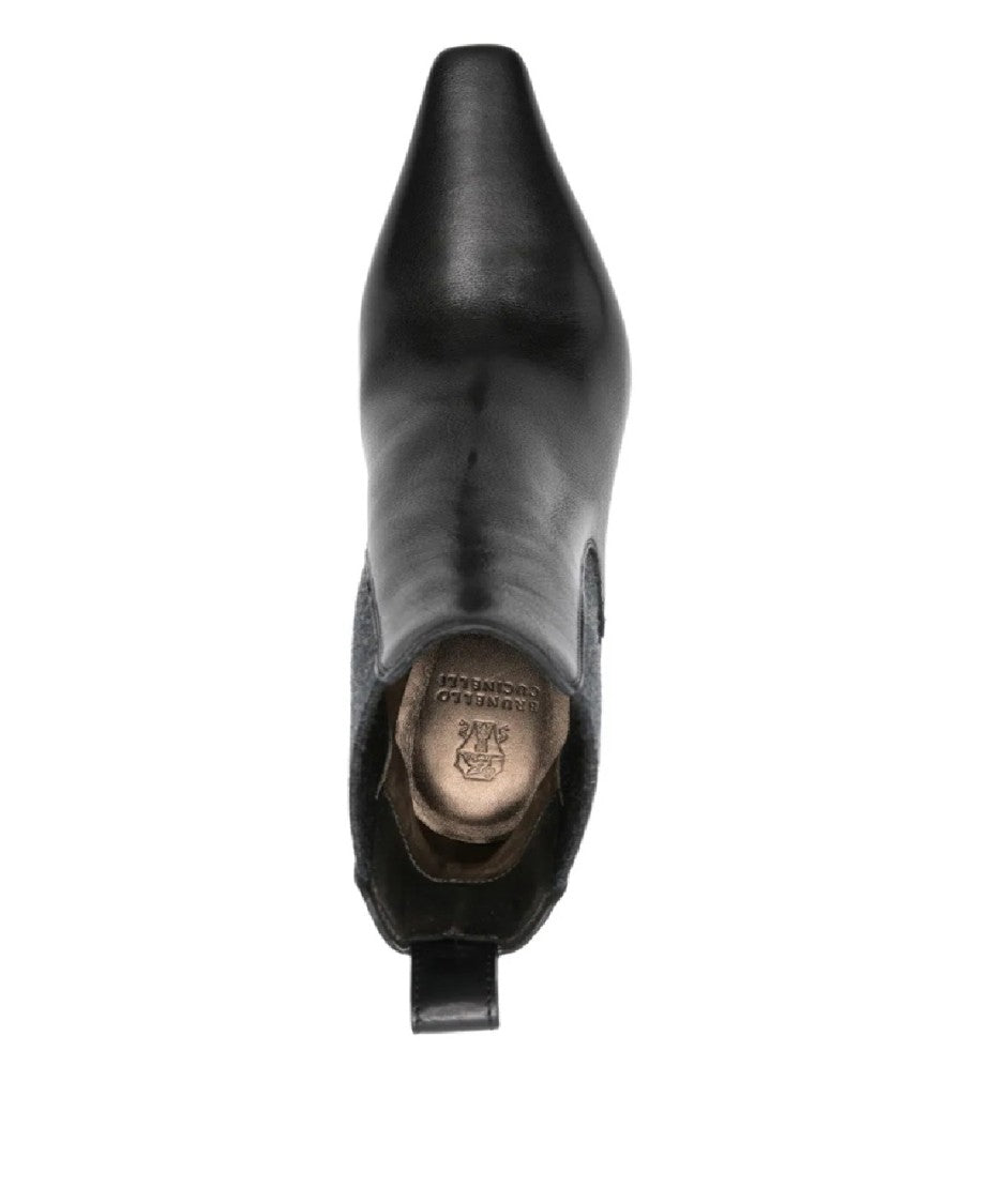 Brunello Cucinelli Pointed Toe Ankle Boots With Textured Finish