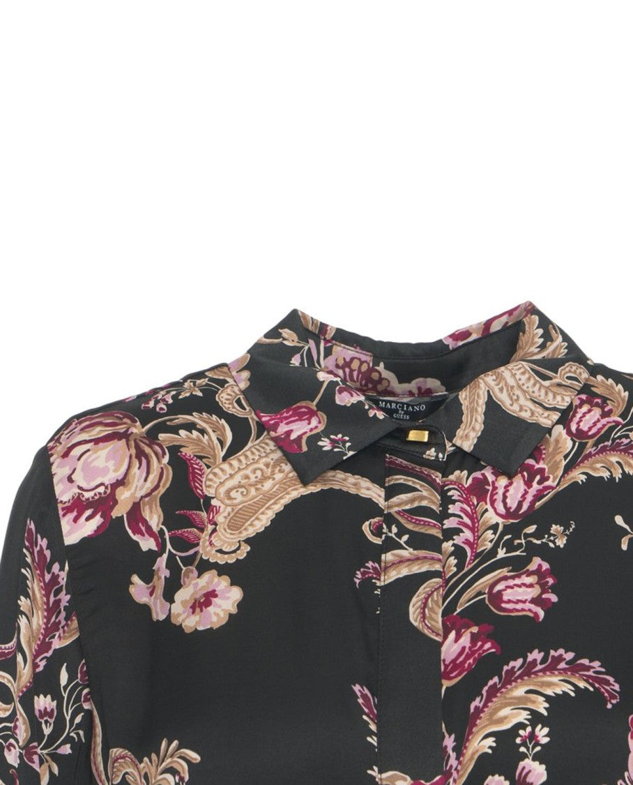 Guess By Marciano Monogram Pattern Blouse With Buttoned Cuffs And Classic Collar