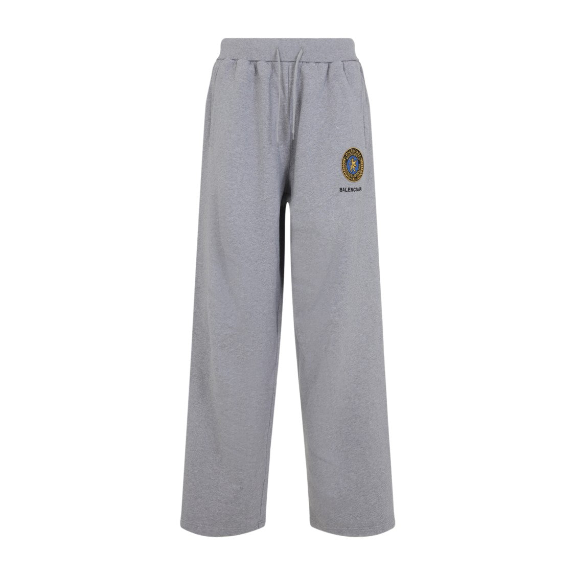 Balenciaga Wide Leg Grey Pants With Embroidered Logo Patch