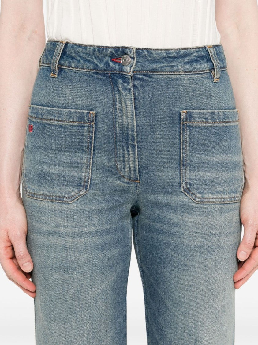 Victoria Beckham Faded Blue Wide-Leg Jeans With Cropped Silhouette