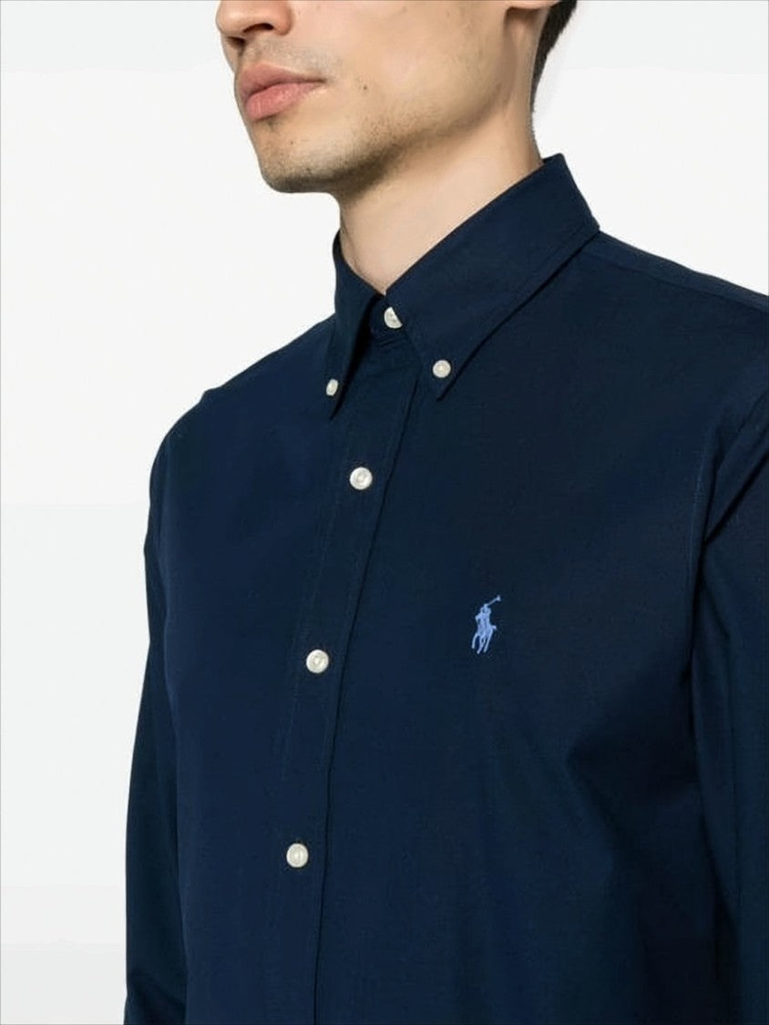 Polo Ralph Lauren Classic Blue Long-Sleeve Shirt With Button-Down Collar