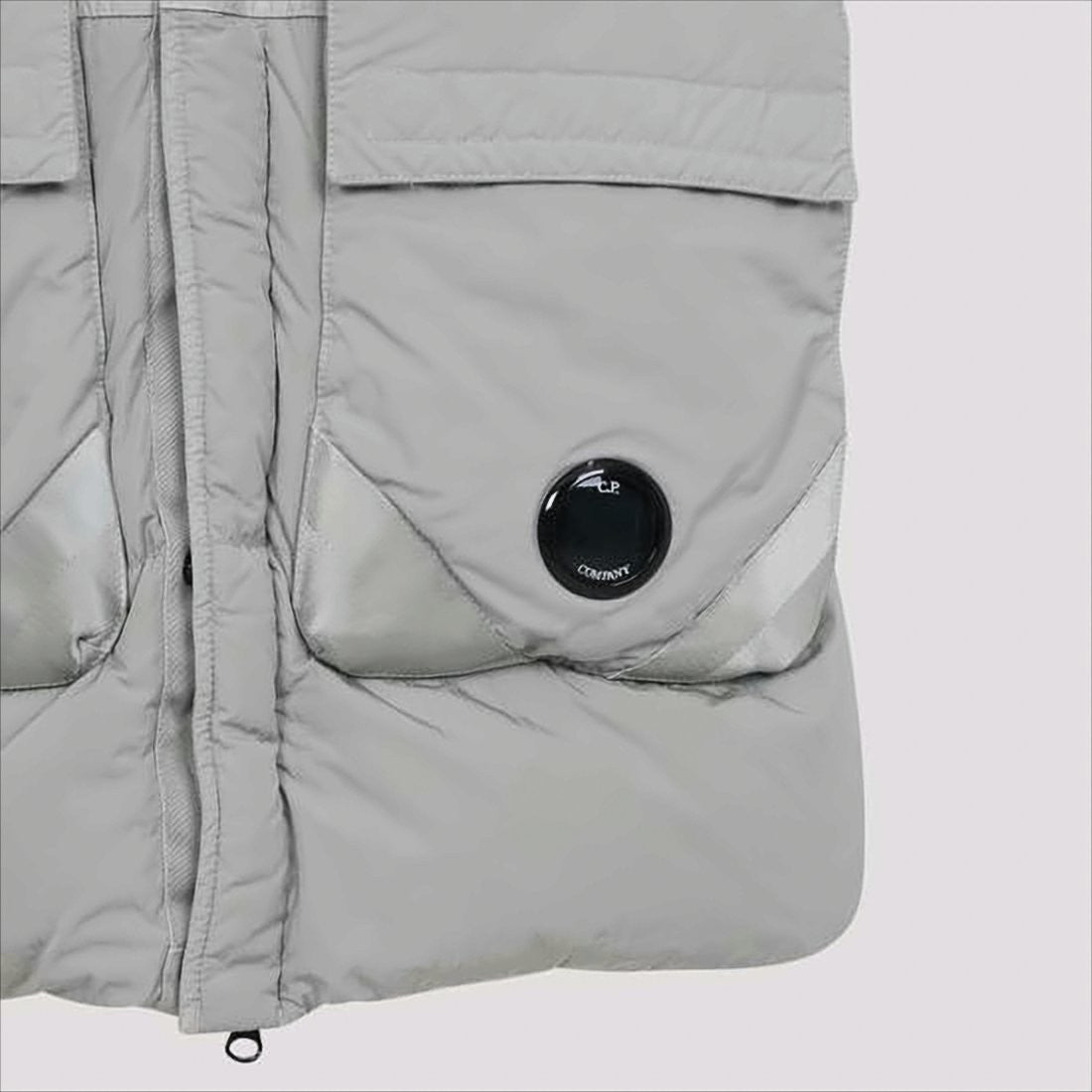 C.P. Company Padded Grey Vest With High Stand Collar And Snap-Button Placket