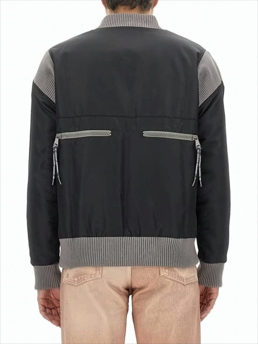 Vivienne Westwood Black Bomber Jacket With Ribbed Knit Details