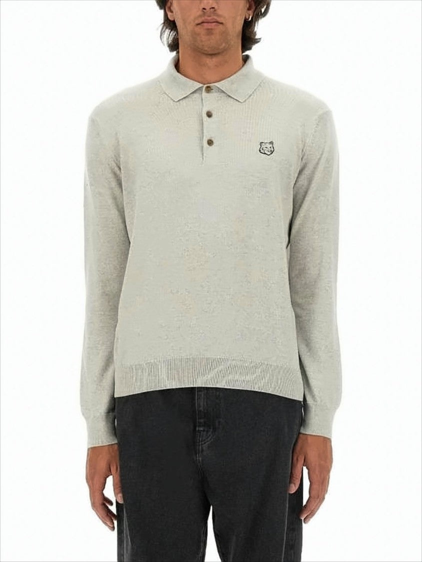 Maison Kitsuné Long-Sleeve Knit Polo Shirt With Classic Collar And Embroidered Logo