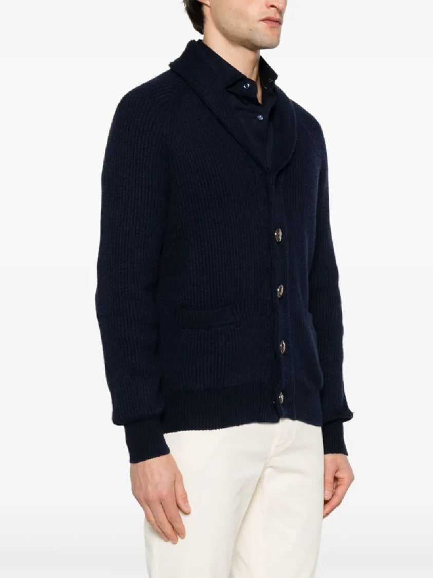 Brunello Cucinelli Deep Ribbed Knit Cardigan With Shawl Collar