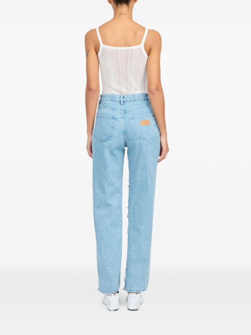Mm6 By Maison Margiela Distressed Light Blue Jeans With Signature Numbers Motif