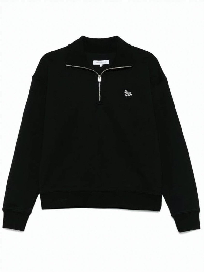 Maison Kitsuné Long-Sleeve Pullover With Half-Zip And Embroidered Logo