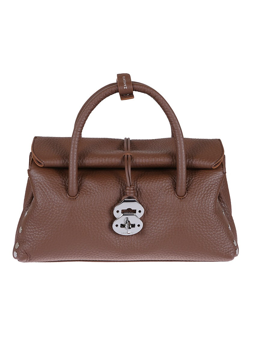 Zanellato Hammered Leather Shoulder Bag With Twist Lock Closure