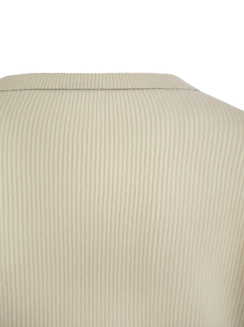 Brunello Cucinelli English Rib Cashmere Sweater With Monile