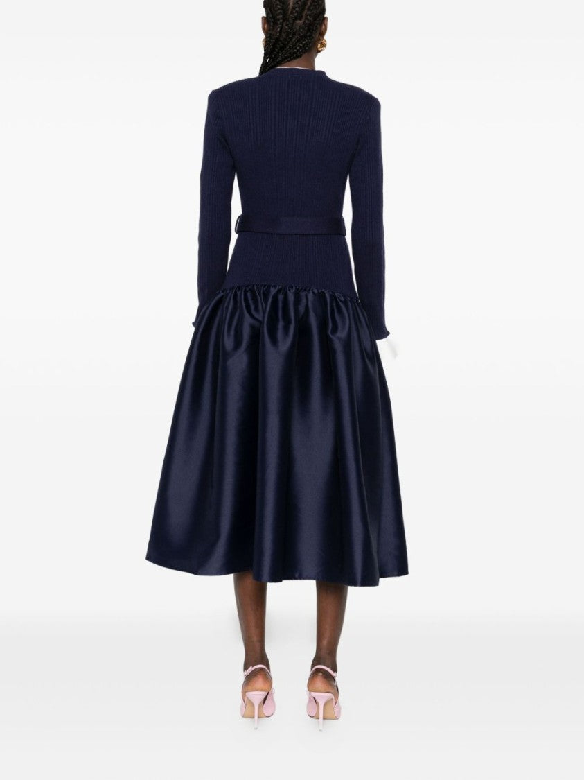Self-Portrait Navy Knit Taffeta Midi Dress
