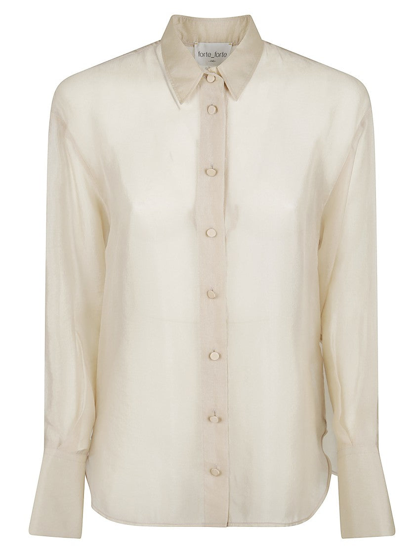 Forte Forte White Cupro Shirt With Pointed Collar And Fabric-Covered Buttons