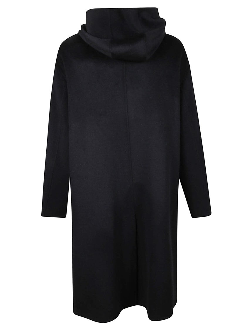 Amaranto Hooded Button-Up Black Coat