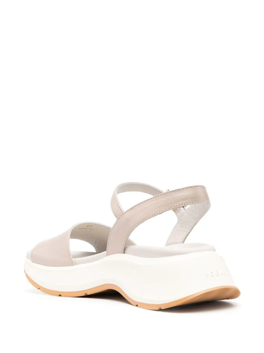 Hogan Open-Design Leather Sandals With Adjustable Ankle Strap
