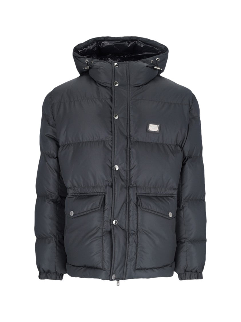 Dolce & Gabbana Logo Hooded Puffer – Black