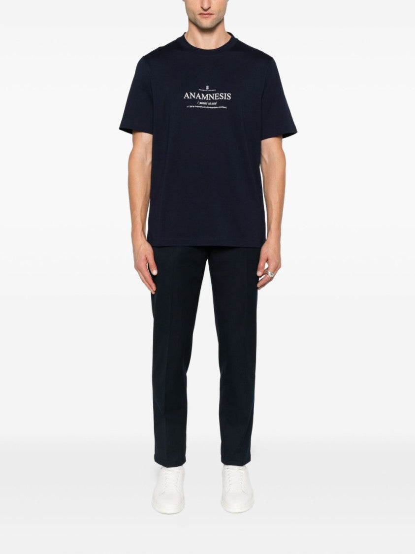 Brunello Cucinelli Deep Navy Blue Crew Neck T-Shirt With Graphic Print
