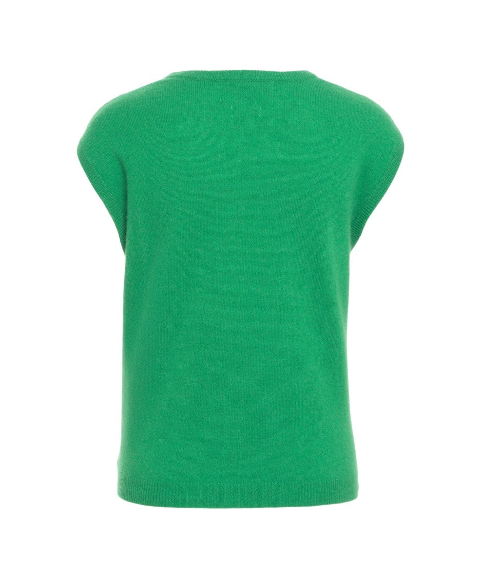 Crush Cashmere Gilet With V-Neck And Button Closure
