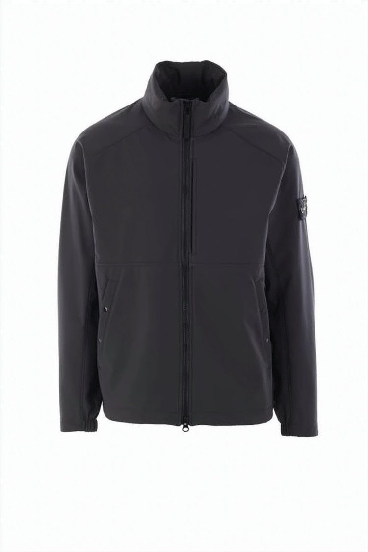 Stone Island Black Jacket With High Collar And Full Zipper