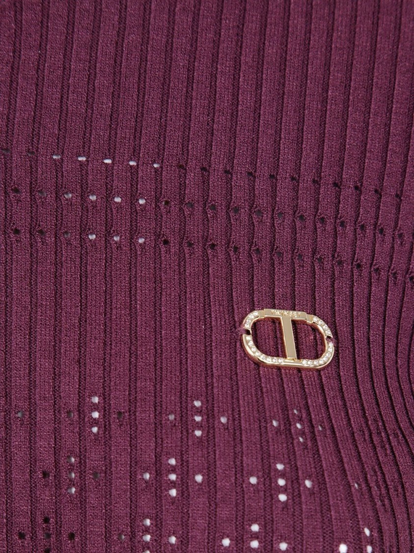 Twin-Set Ribbed Knit Sweater With V-Neck