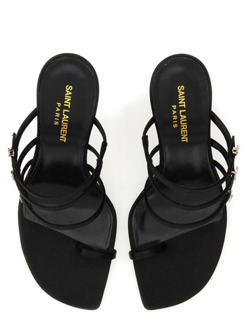 Saint Laurent High Stiletto Sandal With Metallic Letter Accents