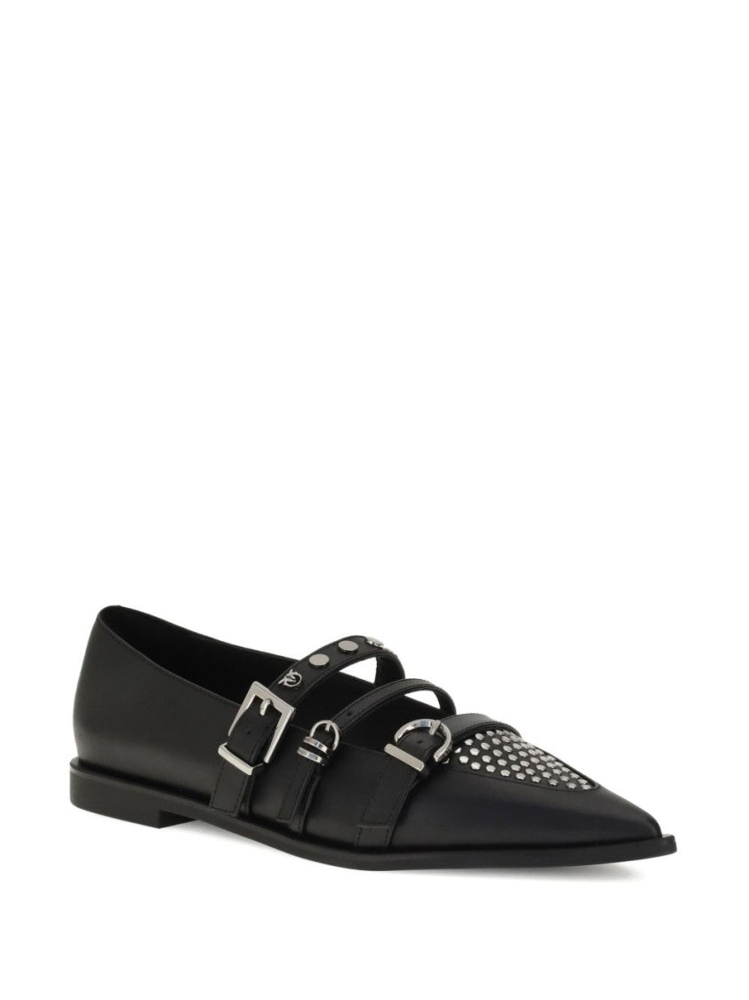Pinko Pointed Toe Flat Shoes With Straps And Stud Accents