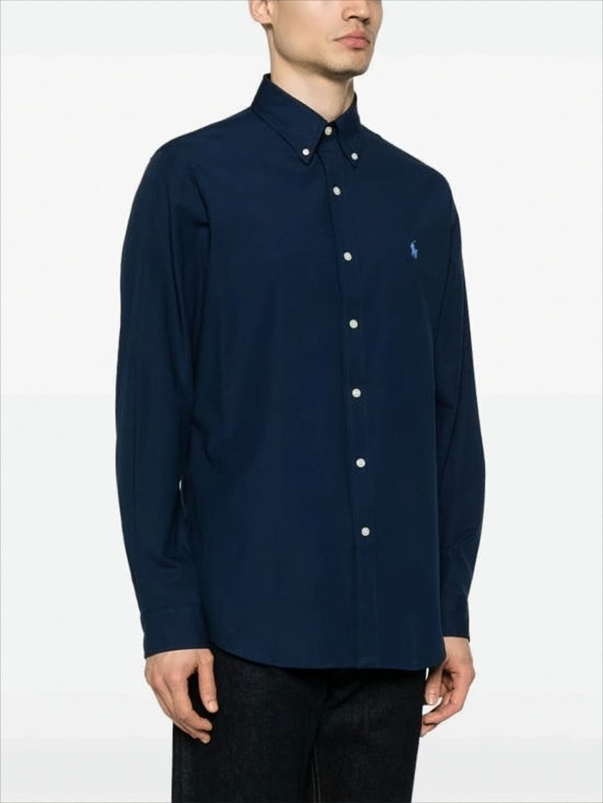 Polo Ralph Lauren Classic Blue Long-Sleeve Shirt With Button-Down Collar