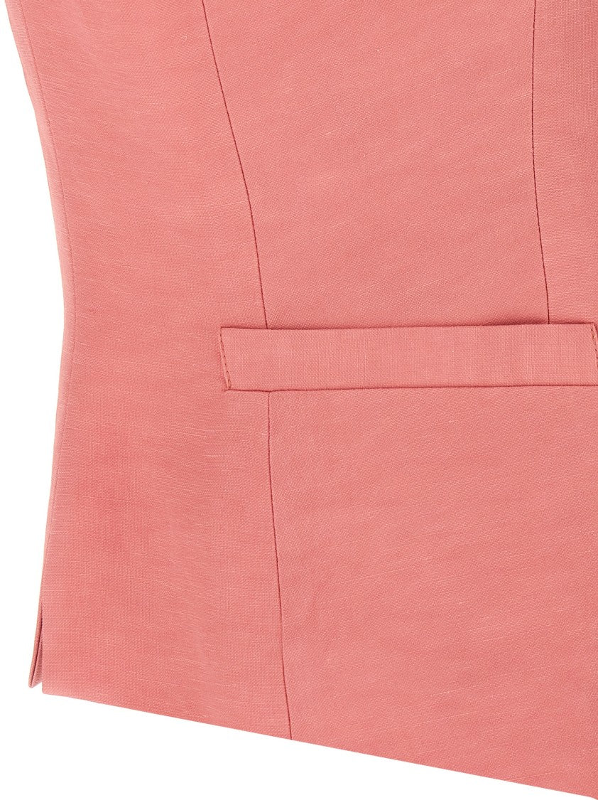 Alberto Biani Linen And Viscose Blend Vest With V-Neck And Button Closure