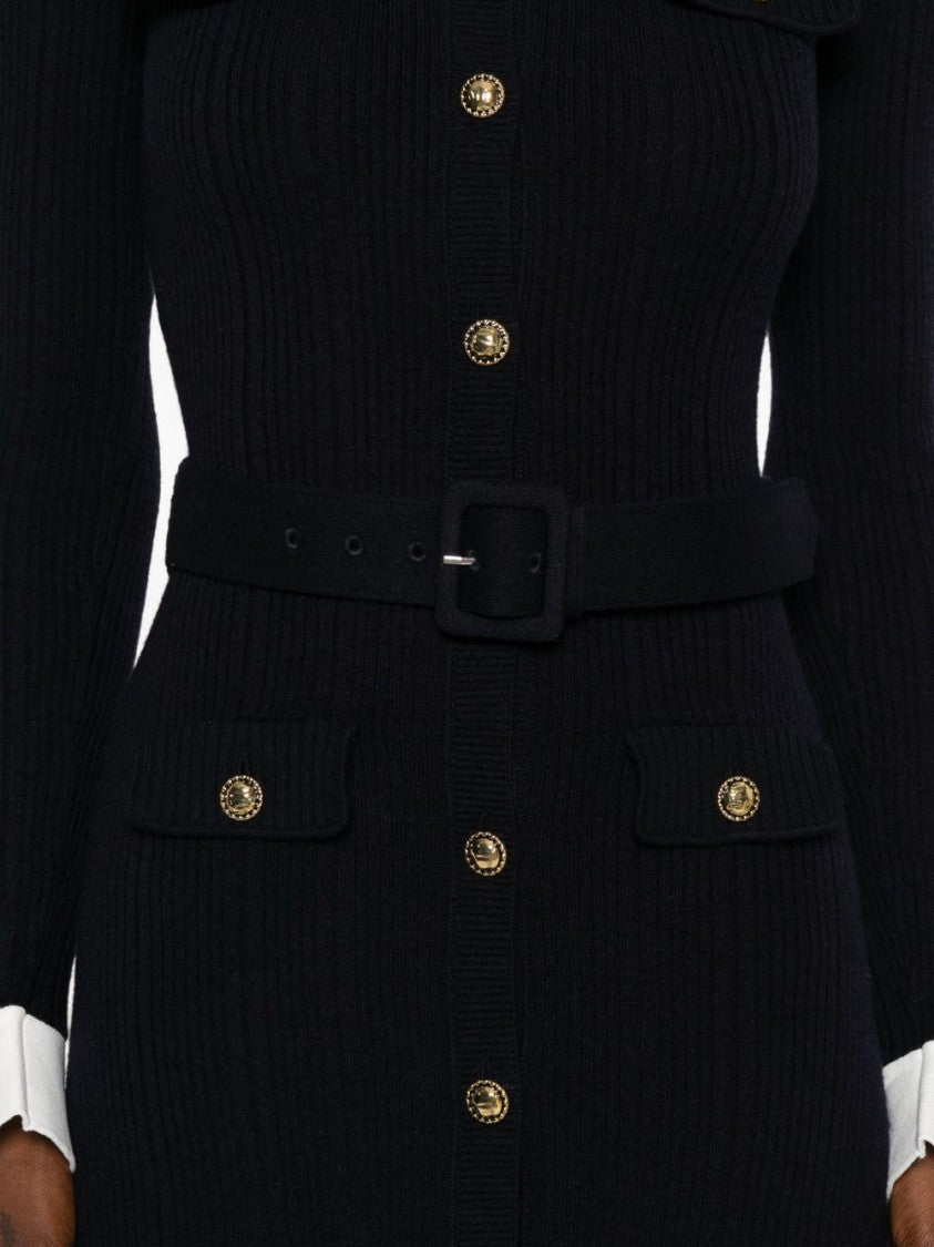 Self-Portrait Navy Viscose Knit Midi Dress
