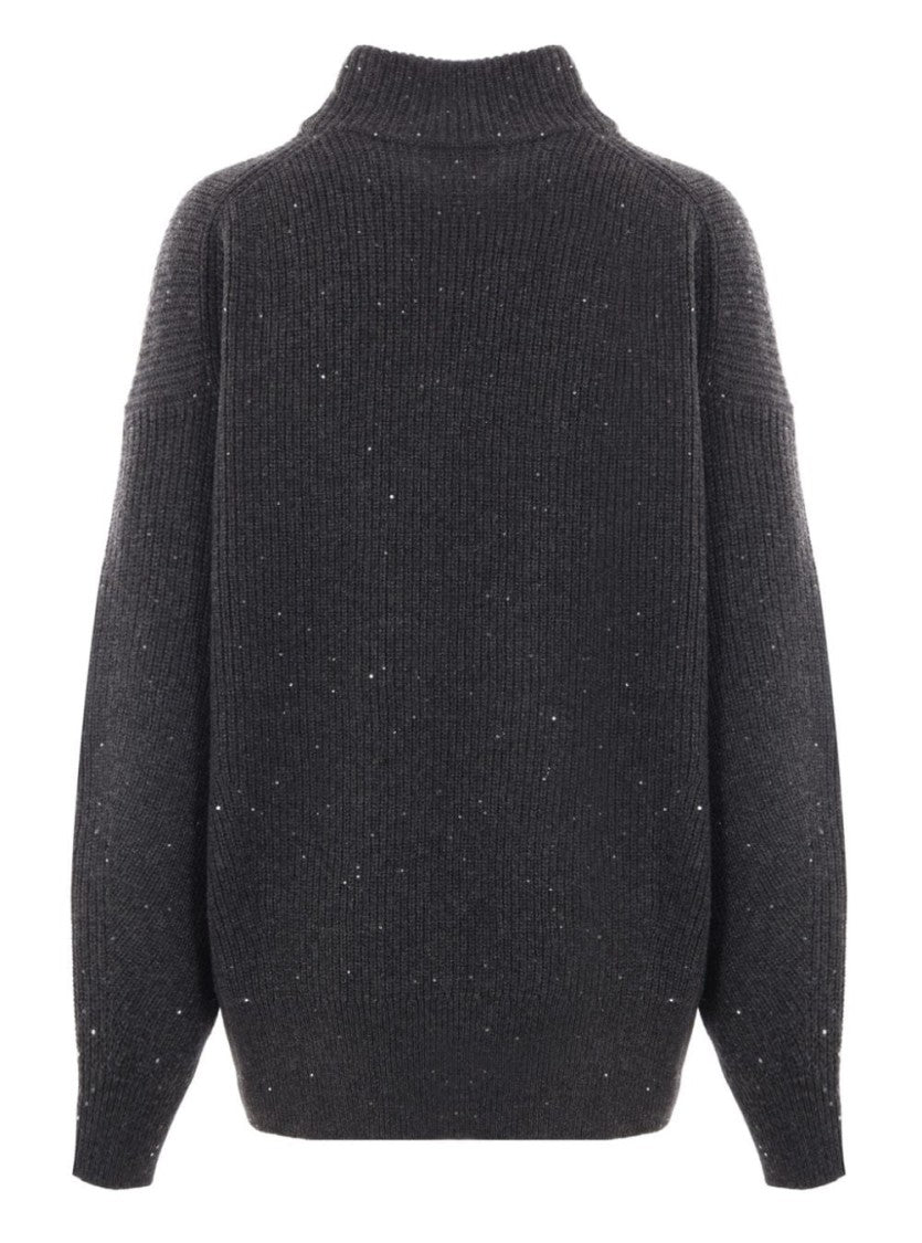 Brunello Cucinelli Ribbed Mock Neck Sweater With Subtle Sparkling Accents